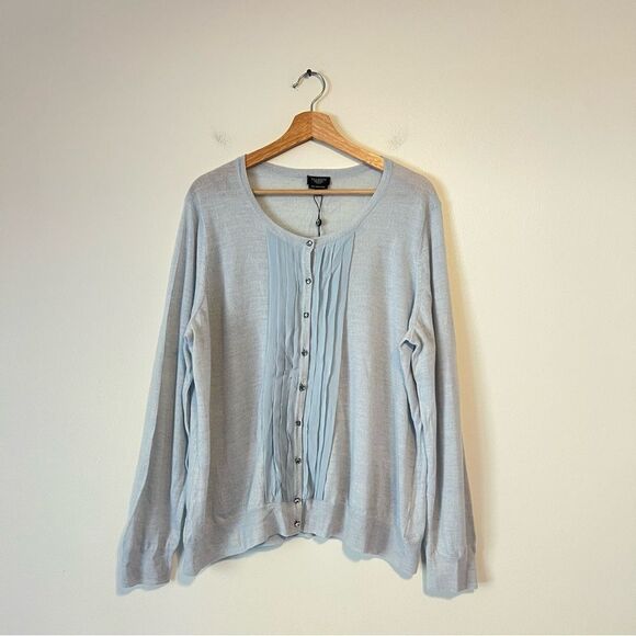 Talbots Italian Merino Wool Sweater Cardigan NEW Plus Size 2X Silk Trim - Picture 2 of 7